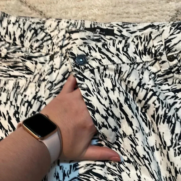 7 For All Mankind Abstract Mini Jean Skirt Size 28 NWT Black/White - Picture 6 of 8